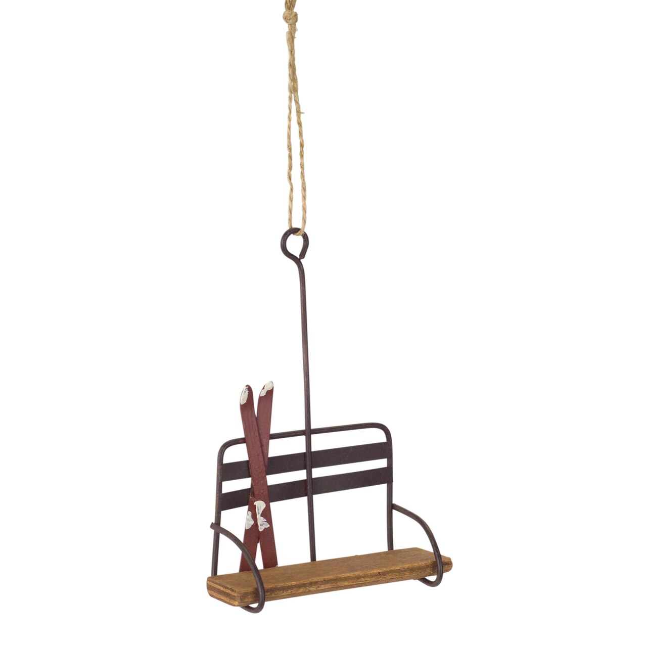 Contemporary Home Living Pack of 12 Beige and Brown Wood with Metal Ski Chair Lift Ornaments 20”